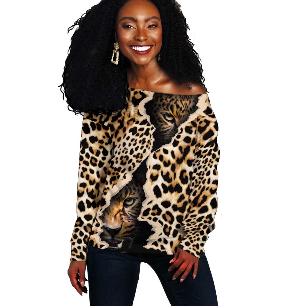 Afro Leopard Skin Pattern Off Shoulder Sweater Version 02