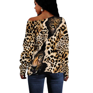 Afro Leopard Skin Pattern Off Shoulder Sweater Version 02