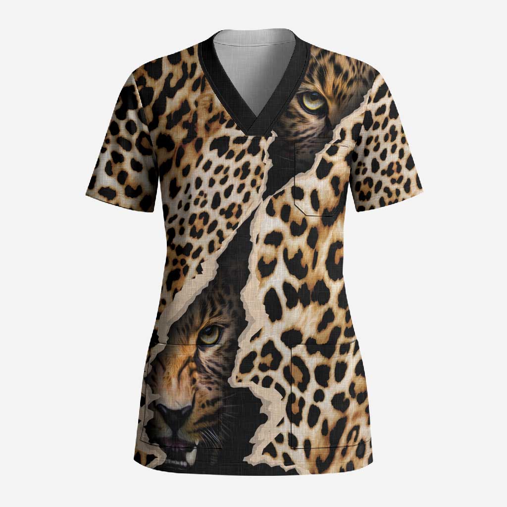 Africa Leopard Skin Pattern Scrub Top Version 02