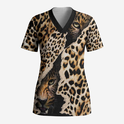 Africa Leopard Skin Pattern Scrub Top Version 02