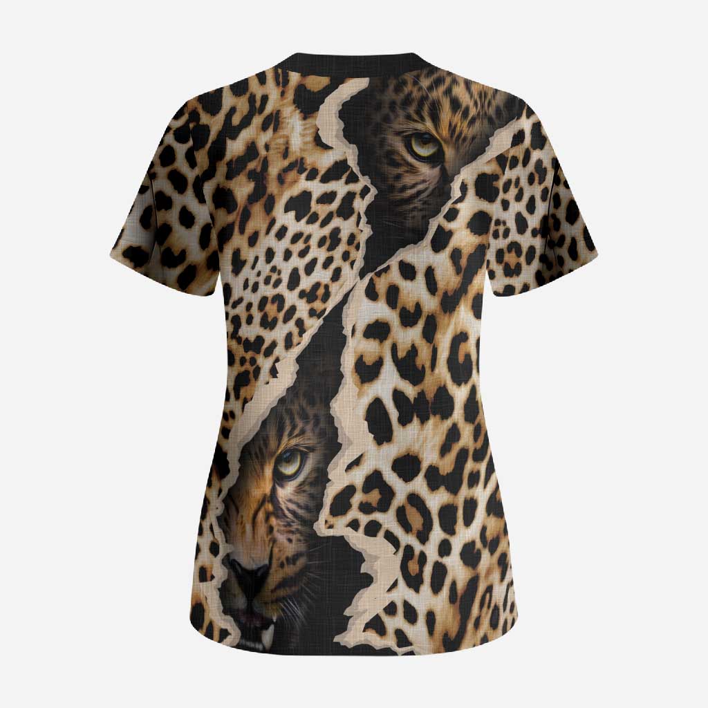 Africa Leopard Skin Pattern Scrub Top Version 02
