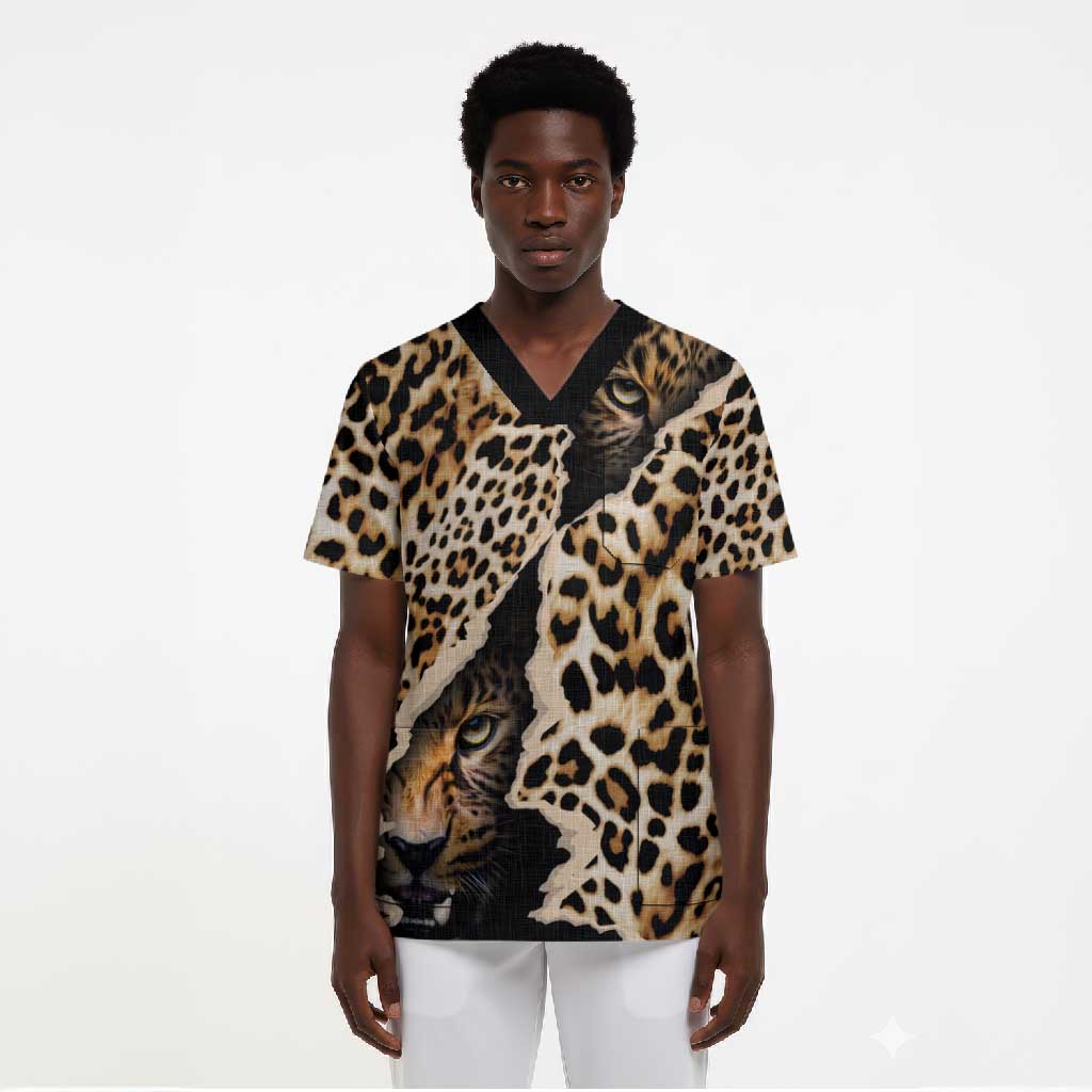 Africa Leopard Skin Pattern Scrub Top Version 02