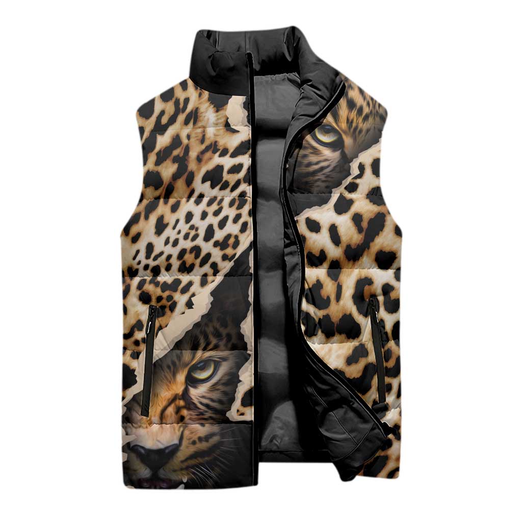 Africa Leopard Skin Pattern Sleeveless Puffer Jacket Version 02