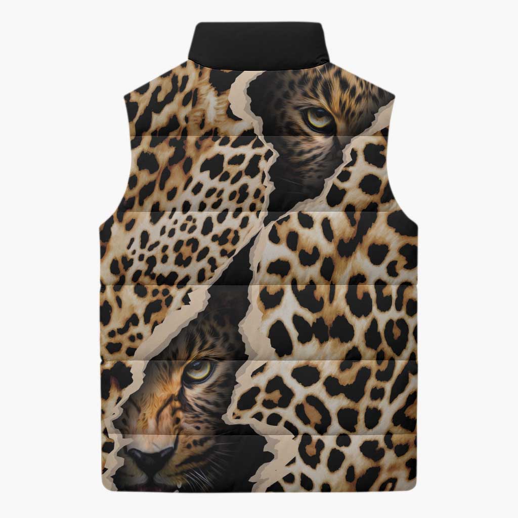 Africa Leopard Skin Pattern Sleeveless Puffer Jacket Version 02