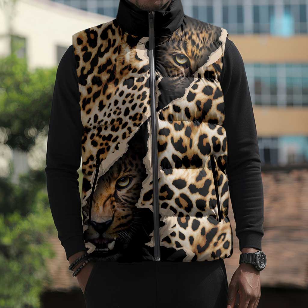 Africa Leopard Skin Pattern Sleeveless Puffer Jacket Version 02