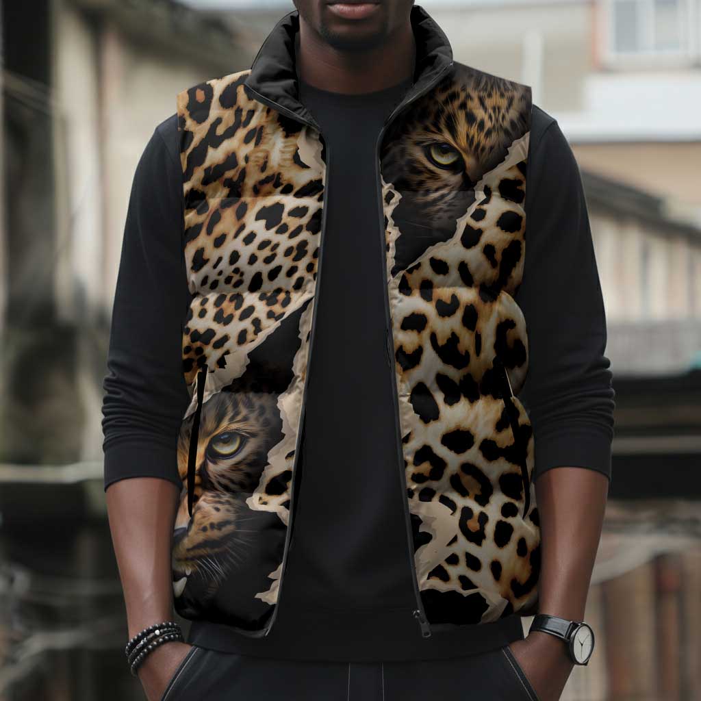Africa Leopard Skin Pattern Sleeveless Puffer Jacket Version 02