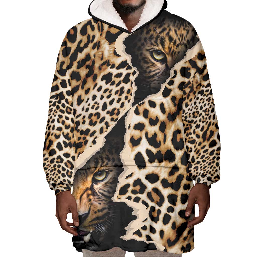 Afro Leopard Skin Pattern Wearable Blanket Hoodie Version 02