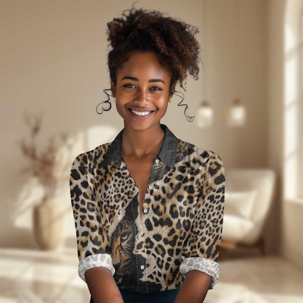 Afro Leopard Skin Pattern Women Casual Shirt Version 02