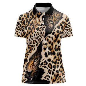 Afro Leopard Skin Pattern Women Polo Shirt Version 02