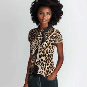 Afro Leopard Skin Pattern Women Polo Shirt Version 02