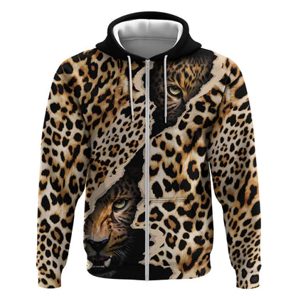 Afro Leopard Skin Pattern Zip Hoodie Version 02
