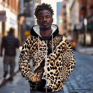 Afro Leopard Skin Pattern Zip Hoodie Version 02