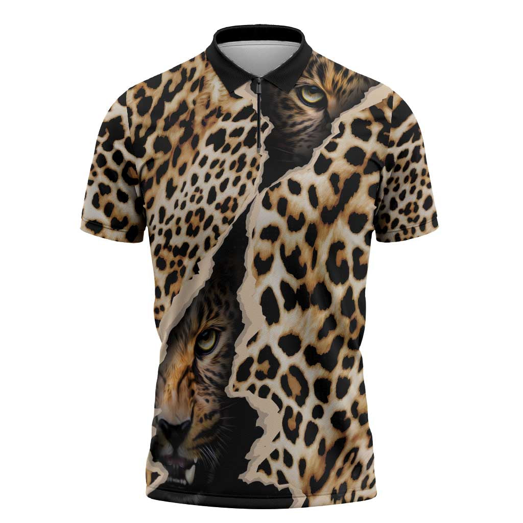 Africa Leopard Skin Pattern Zipper Polo Shirt Version 02