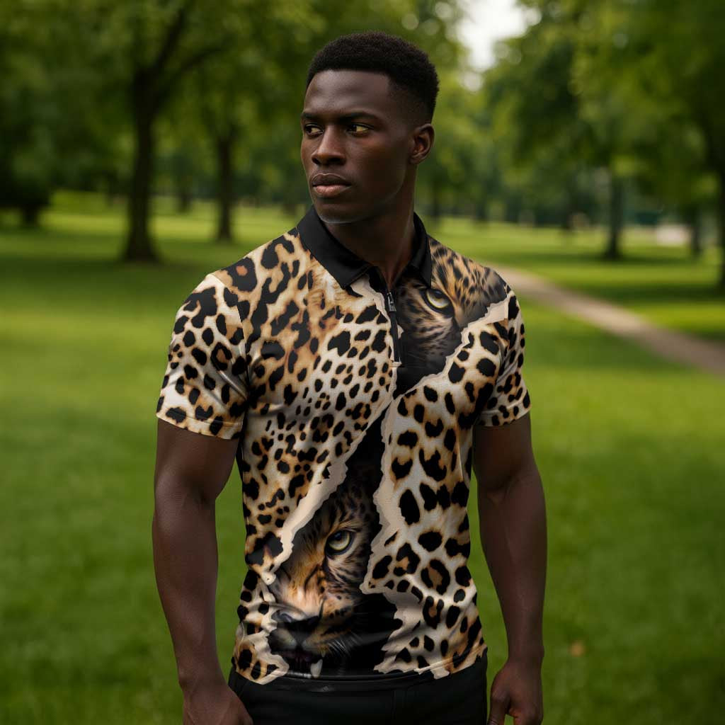 Africa Leopard Skin Pattern Zipper Polo Shirt Version 02