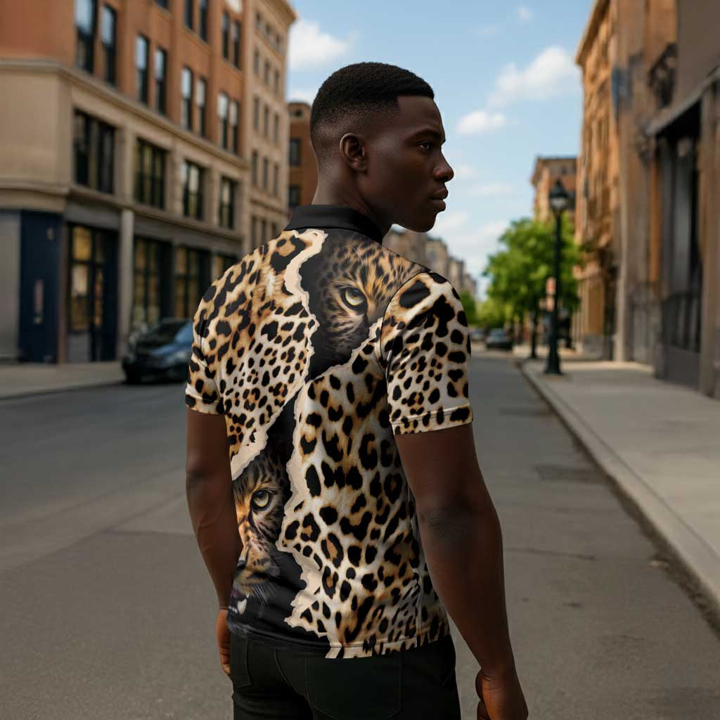 Africa Leopard Skin Pattern Zipper Polo Shirt Version 02