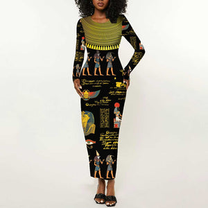 Ancient Egypt and Hieroglyphs Long Sleeve Bodycon Dress