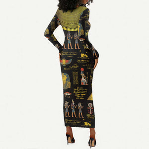 Ancient Egypt and Hieroglyphs Long Sleeve Bodycon Dress