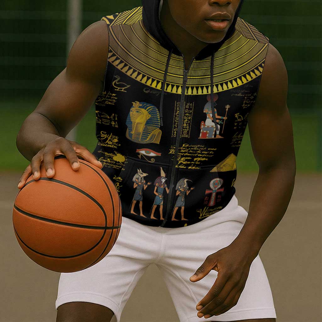 Ancient Egypt and Hieroglyphs Sleeveless Zip Hoodie - African Pride