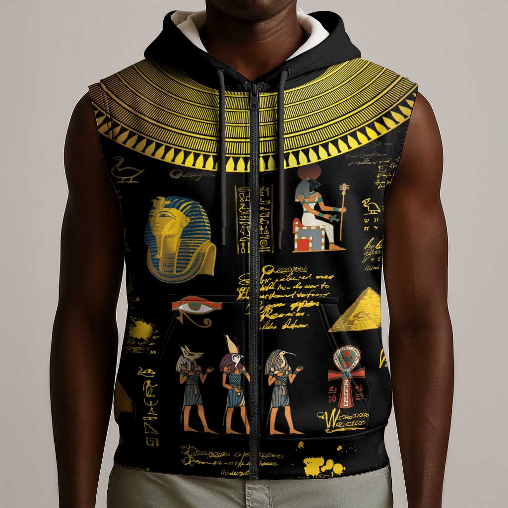 Ancient Egypt and Hieroglyphs Sleeveless Zip Hoodie - African Pride