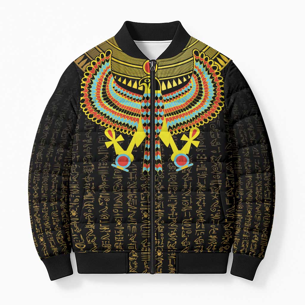 Ancient Egyptian Bomber Puffer Jacket Symbol of Horus The Falcon God