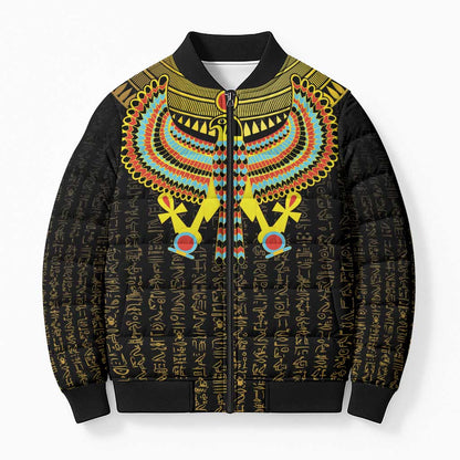Ancient Egyptian Bomber Puffer Jacket Symbol of Horus The Falcon God