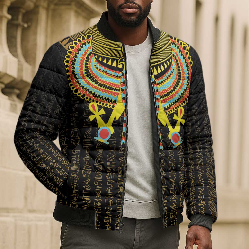 Ancient Egyptian Bomber Puffer Jacket Symbol of Horus The Falcon God