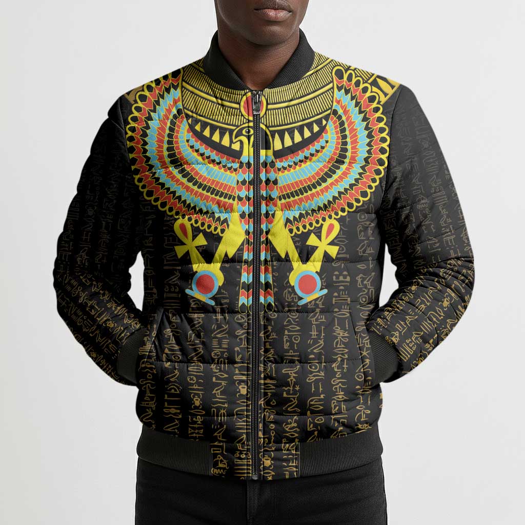 Ancient Egyptian Bomber Puffer Jacket Symbol of Horus The Falcon God