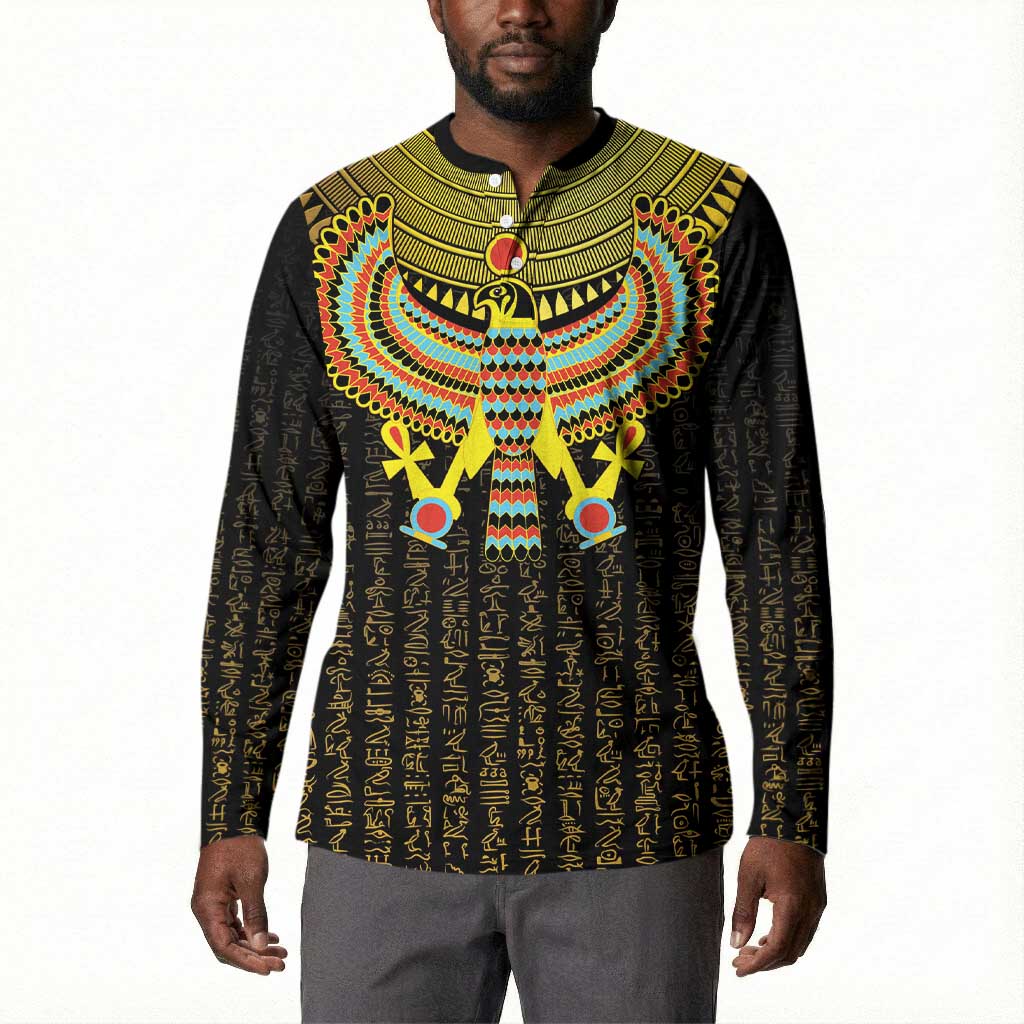 Ancient Egyptian Button Sweatshirt Symbol of Horus The Falcon God