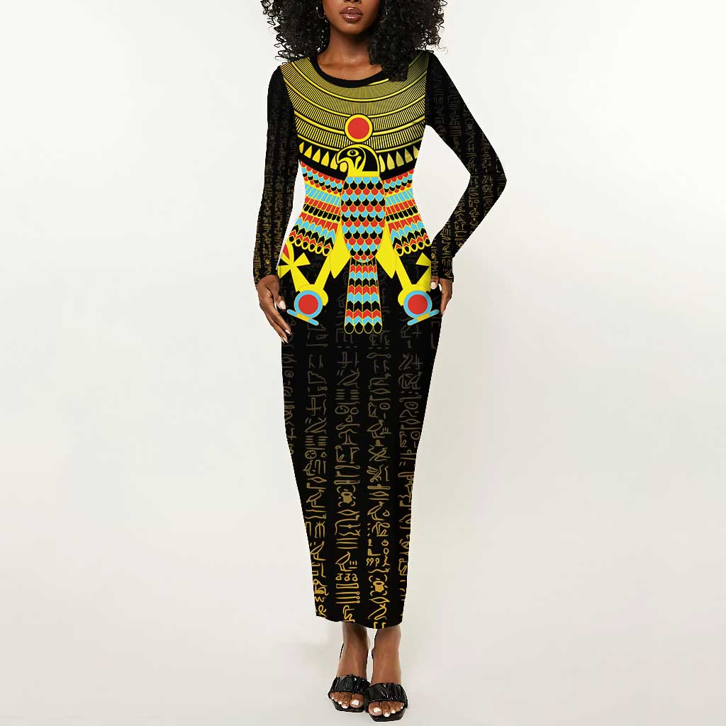 Ancient Egyptian Long Sleeve Bodycon Dress Symbol of Horus The Falcon God LT9