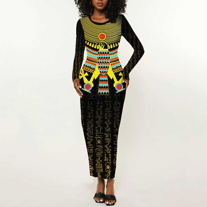 Ancient Egyptian Long Sleeve Bodycon Dress Symbol of Horus The Falcon God LT9