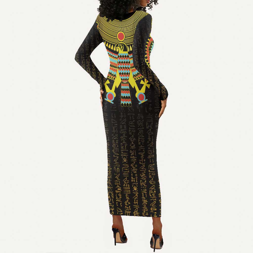 Ancient Egyptian Long Sleeve Bodycon Dress Symbol of Horus The Falcon God LT9