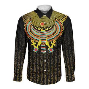 Ancient Egyptian Long Sleeve Button Shirt Symbol of Horus The Falcon God