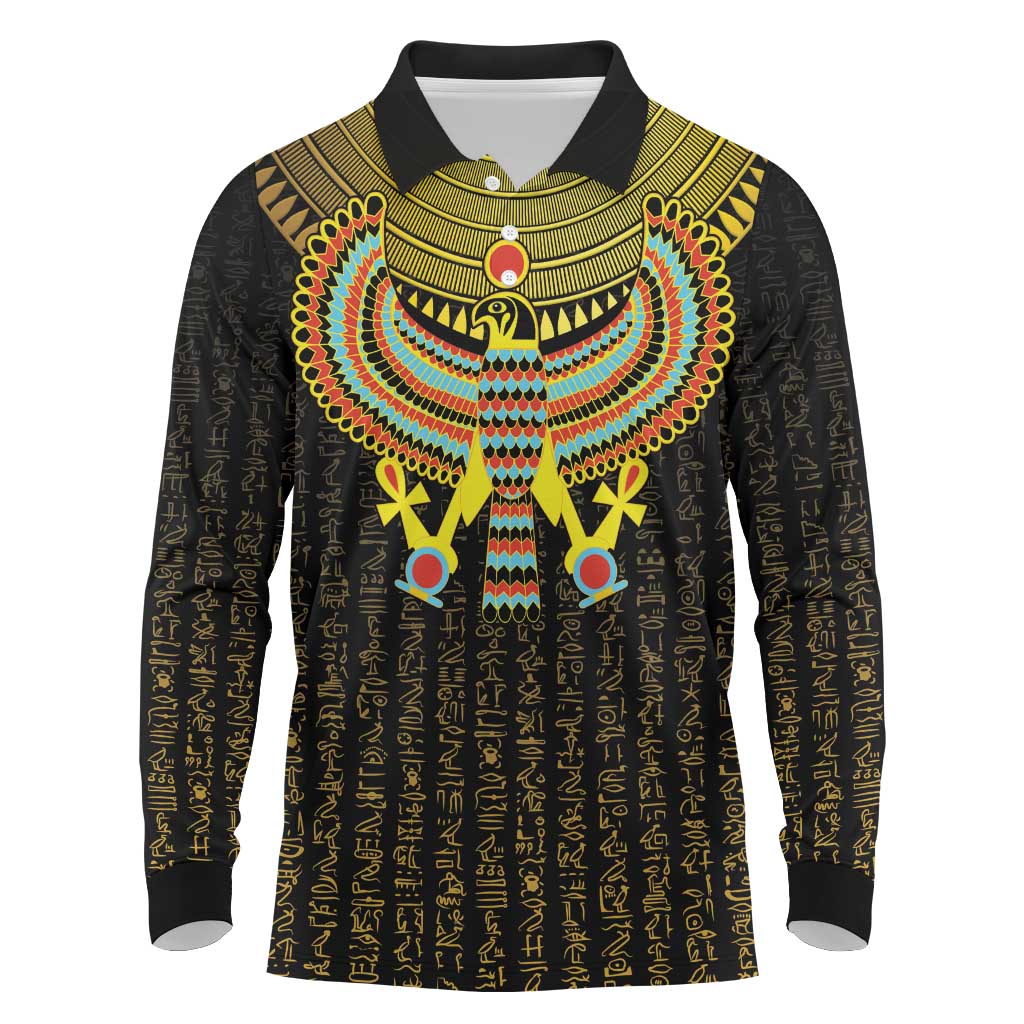 Ancient Egyptian Long Sleeve Polo Shirt Symbol of Horus The Falcon God