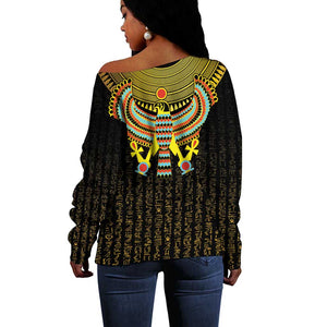 Ancient Egyptian Off Shoulder Sweater Symbol of Horus The Falcon God