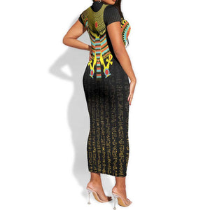 Ancient Egyptian Short Sleeve Bodycon Dress Symbol of Horus The Falcon God LT9