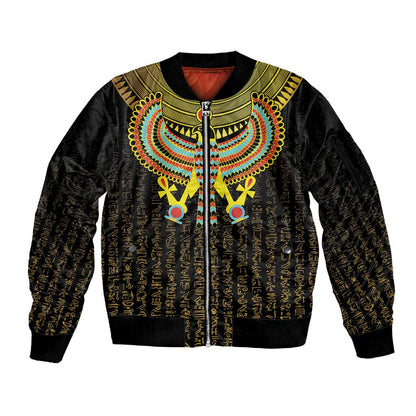 Ancient Egyptian Sleeve Zip Bomber Jacket Symbol of Horus The Falcon God