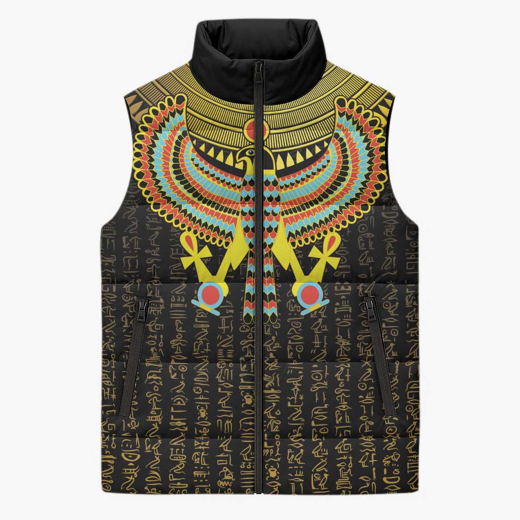 Ancient Egyptian Sleeveless Puffer Jacket Symbol of Horus The Falcon God
