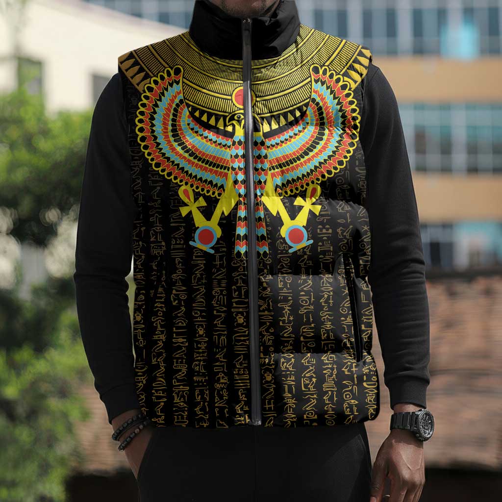 Ancient Egyptian Sleeveless Puffer Jacket Symbol of Horus The Falcon God