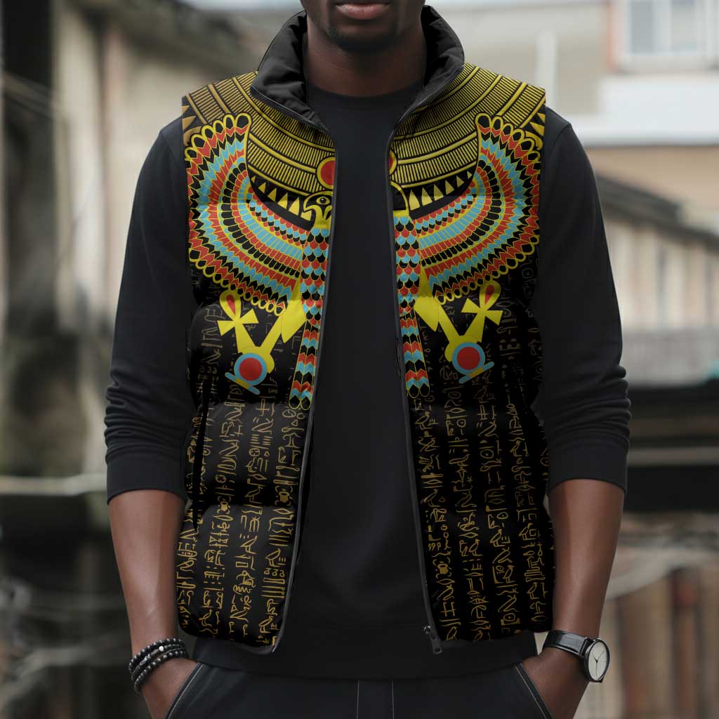 Ancient Egyptian Sleeveless Puffer Jacket Symbol of Horus The Falcon God