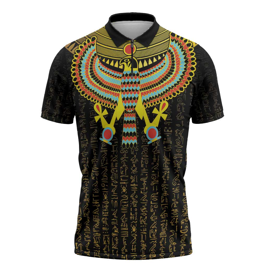 Ancient Egyptian Zipper Polo Shirt Symbol of Horus The Falcon God