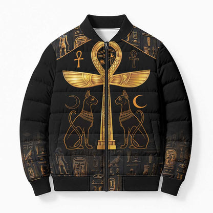Ankh with Eye of Horus Bomber Puffer Jacket Ancient Egypt Culture