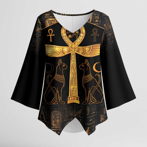 Ankh with Eye of Horus Kimono Sleeve Blouse Ancient Egypt Culture