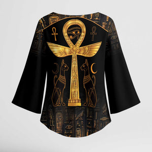 Ankh with Eye of Horus Kimono Sleeve Blouse Ancient Egypt Culture