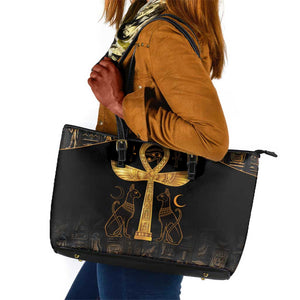 Ankh with Eye of Horus Leather Tote Bag Ancient Egypt Culture