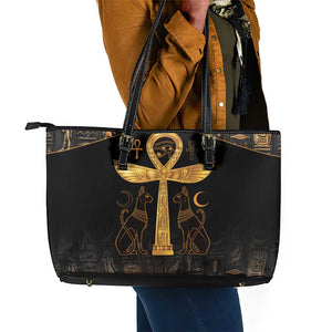 Ankh with Eye of Horus Leather Tote Bag Ancient Egypt Culture