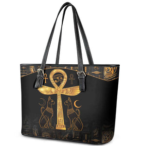 Ankh with Eye of Horus Leather Tote Bag Ancient Egypt Culture