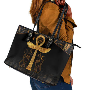 Ankh with Eye of Horus Leather Tote Bag Ancient Egypt Culture