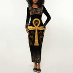 Ankh with Eye of Horus Long Sleeve Bodycon Dress Ancient Egypt Culture LT9