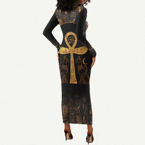 Ankh with Eye of Horus Long Sleeve Bodycon Dress Ancient Egypt Culture