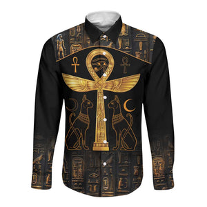 Ankh with Eye of Horus Long Sleeve Button Shirt Ancient Egypt Culture